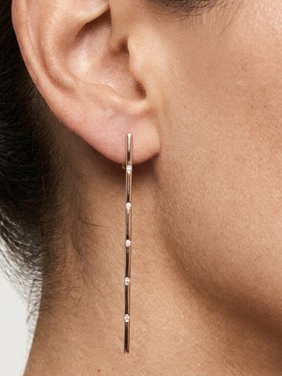 Elara Fae Jewelry - 18K Diamond Bar Drop Earrings